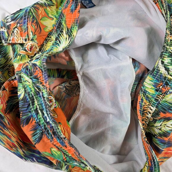 Polo Ralph Lauren Mens Small Tropical Print Swim Trunks Orange Tigers Mesh Lined - Picture 6 of 11